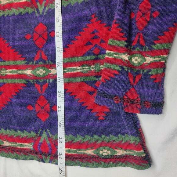 Chaps Ralph Lauren Y2K Southwestern Aztec Thermal Henley Shirt 1X Purple Red - Picture 10 of 10